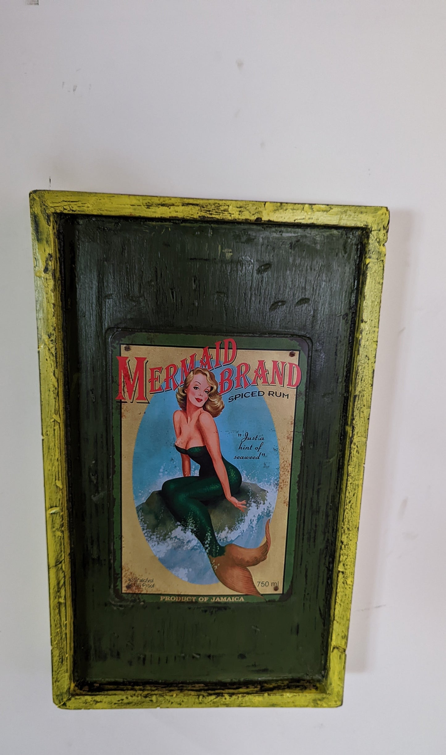 Rustic Vintage Sign Art Piece on Custom Distressed Wood Mermaid Brand Spiced Rum Sign One of a kind Handmade Art Piece