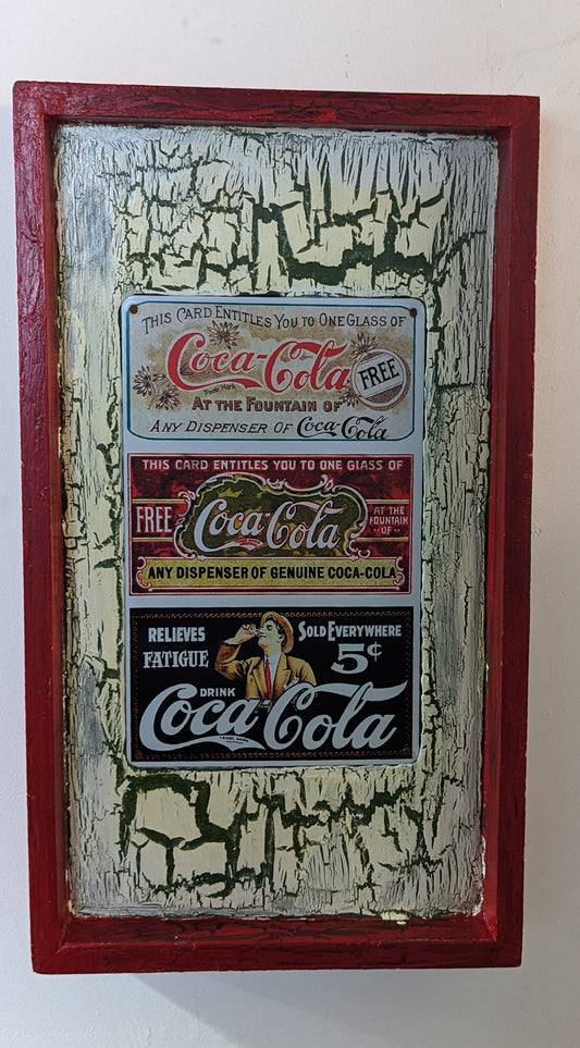 Rustic Vintage Sign Art Piece on Custom Distressed Wood Vintage Coca Cola Sign One of a kind Handmade Art Piece
